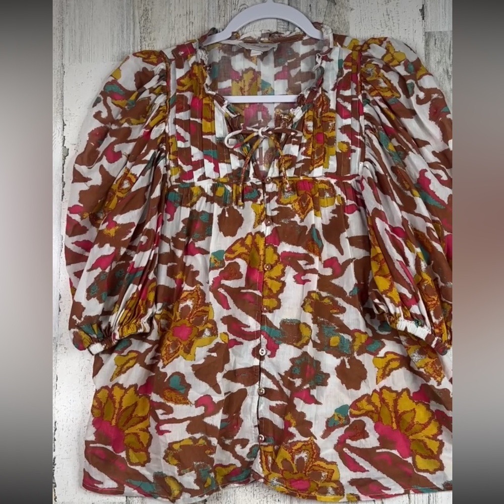 Cleobella Zola Blouse Women's Large Shea Multi Floral Art Print MSRP $296 - Picture 7 of 17